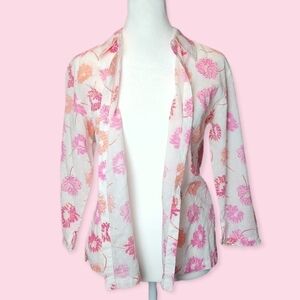 Coquette Vintage 90s Pink Floral Swiss Dot Cotton Button Up Shirt Blouse Small